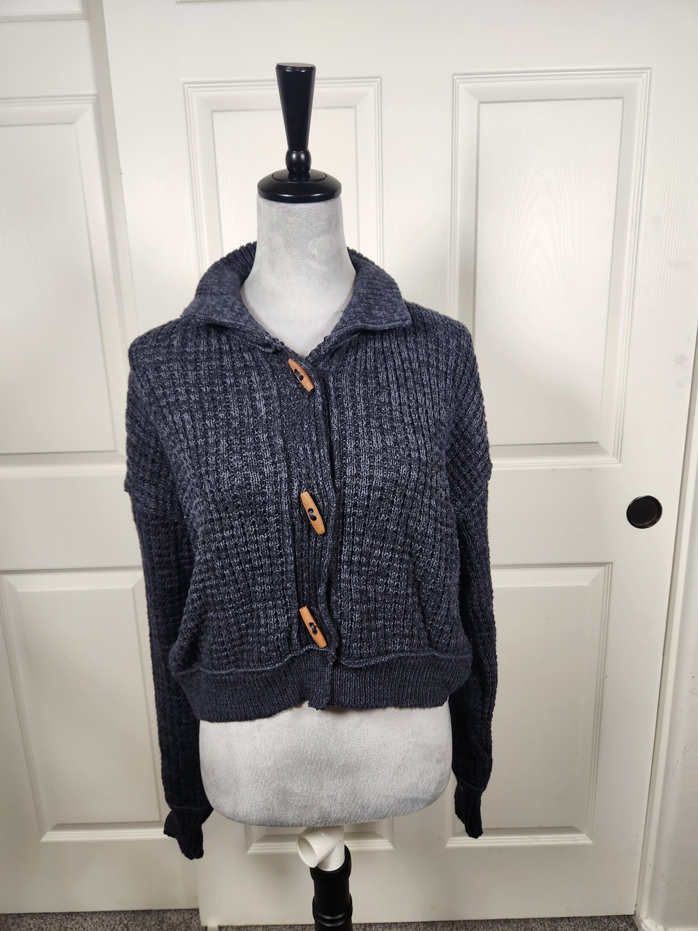 Free People Dark Navy Toggle Knit Cardigan